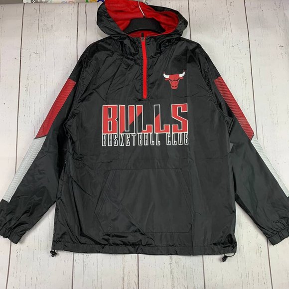 Chicago‎ Bulls Basketball NBA Medium Black 1/4 Zip Windbreaker Jacket New Men - Picture 1 of 6